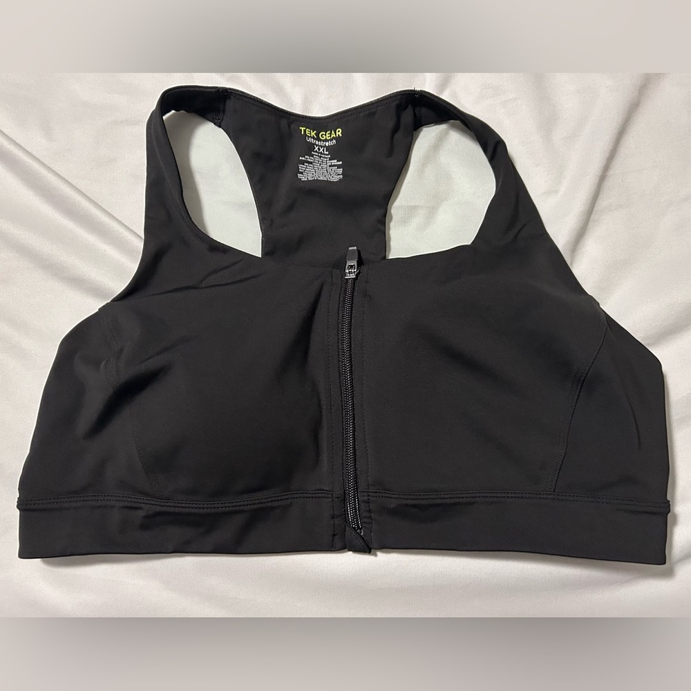 Tek Gear Women's Black Zip-Front Sports Bra Size XXL